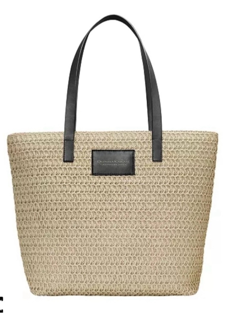 Donna Karan Cashmere Mist Collection Natural Woven Tote w Black Handles